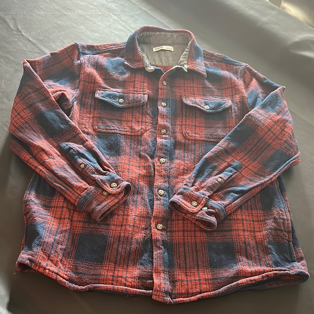 Sonoma Red and Blue Plaid Heavy Flannel Shirt Jacket With Pockets
